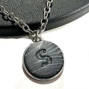 Initial S Monogram Gray Pendant Necklace Silver Tone Chain Classy Simple